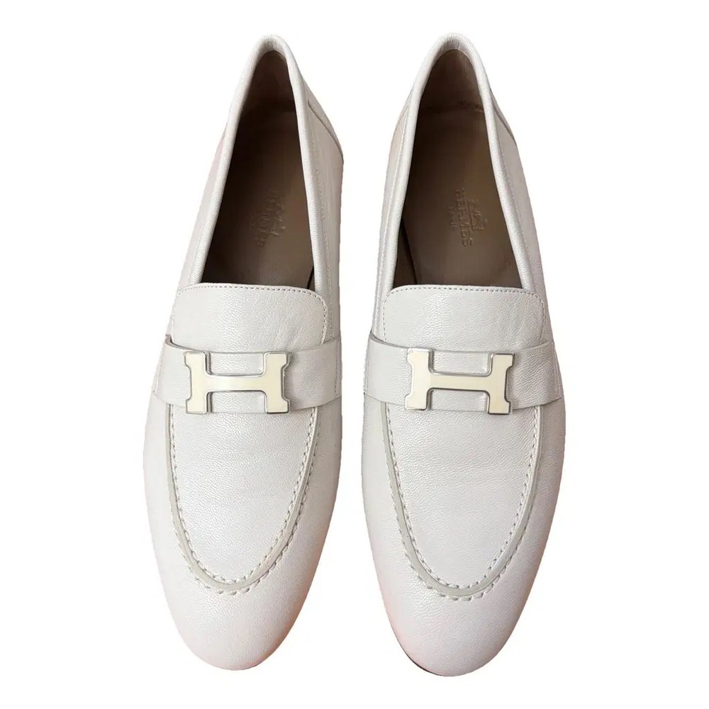 HERMES Paris Loafers White silver H Logo woman’s US5/36 Calfskin old money l